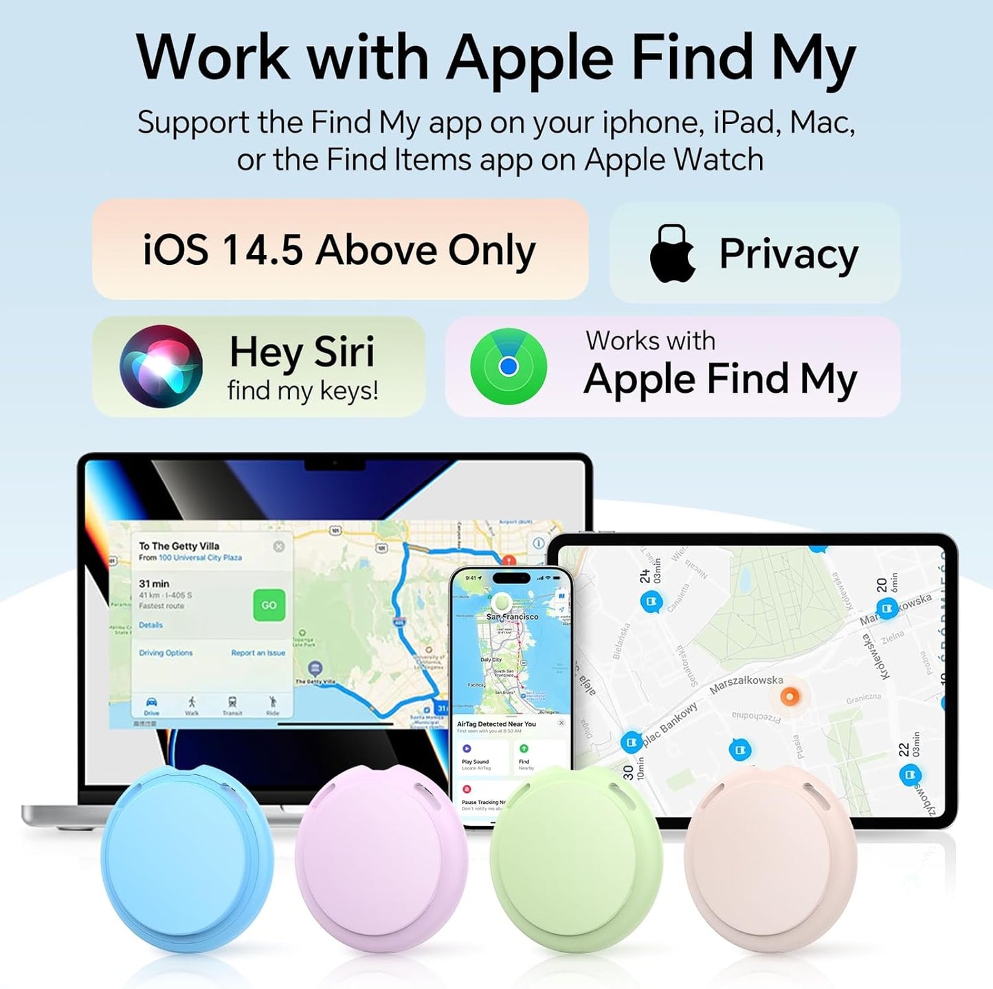 Air 4 Pack tags Tracker [Apple MFi Certified] Pair with Apple Find My(iOS Only) Smart Bluetooth Key Tracking Tags Item Finders Waterproof Worldwide Located Devices for Pet Wallet Backpack Dogs Luggage