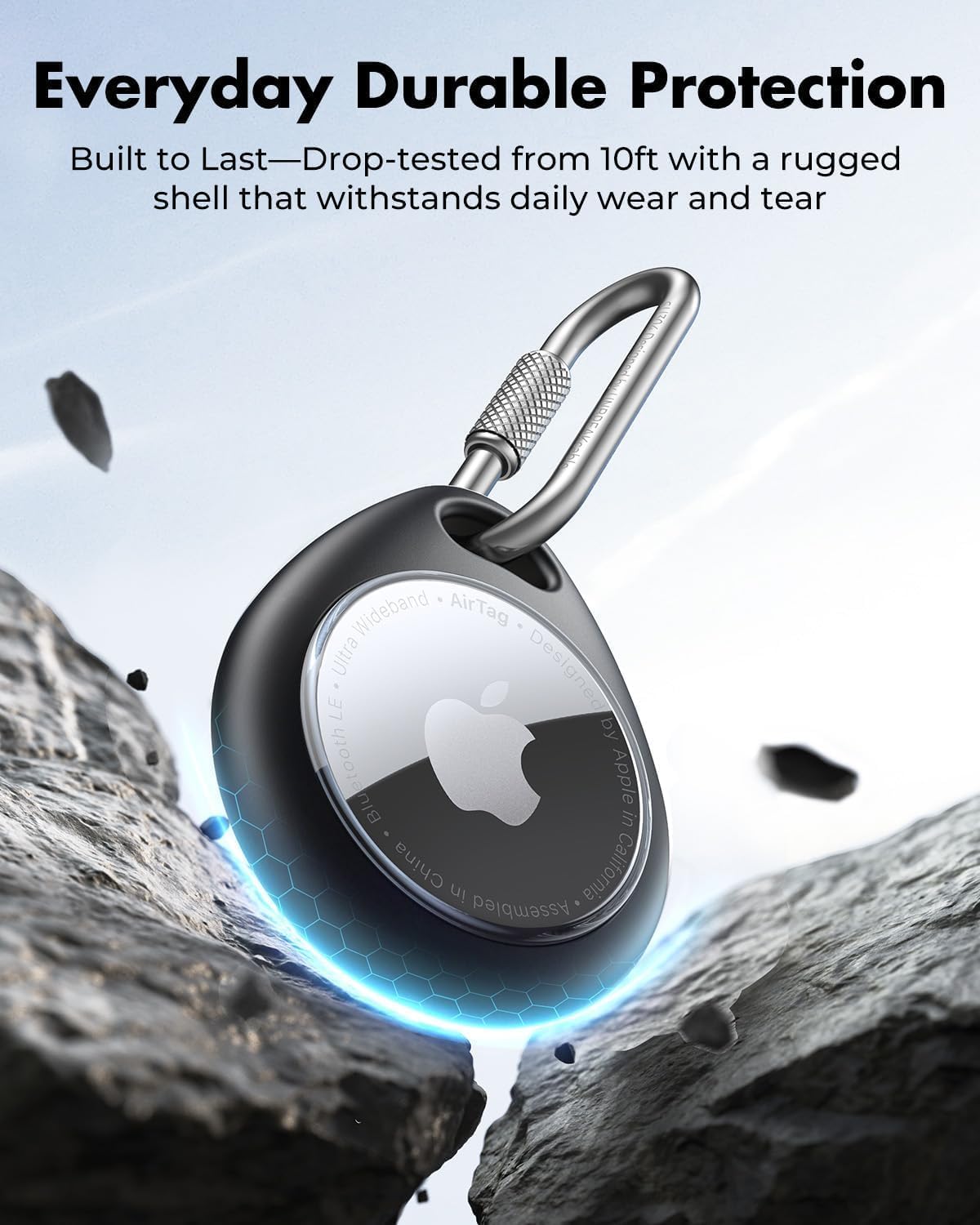 UNBREAKcable AirTag Holder for Apple - 4 Pack Air Tag Case [Professional Carabiner] [Waterproof] [Shockproof] TPU AirTag Keychain for Kids, Pets, Keys, Luggage, Backpacks