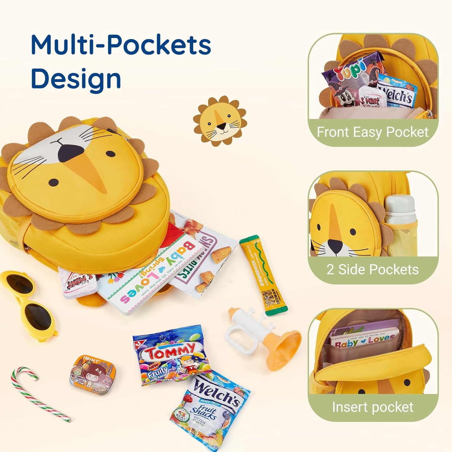 mommore Toddler Backpack for Girls Boys 2-4, 3D Cartoon Mini Kids Travel Bag, Small Baby Backpack with Toddler Leash, Chest Buckle, Water-Resistant Pre-K Schoolbag, Bee