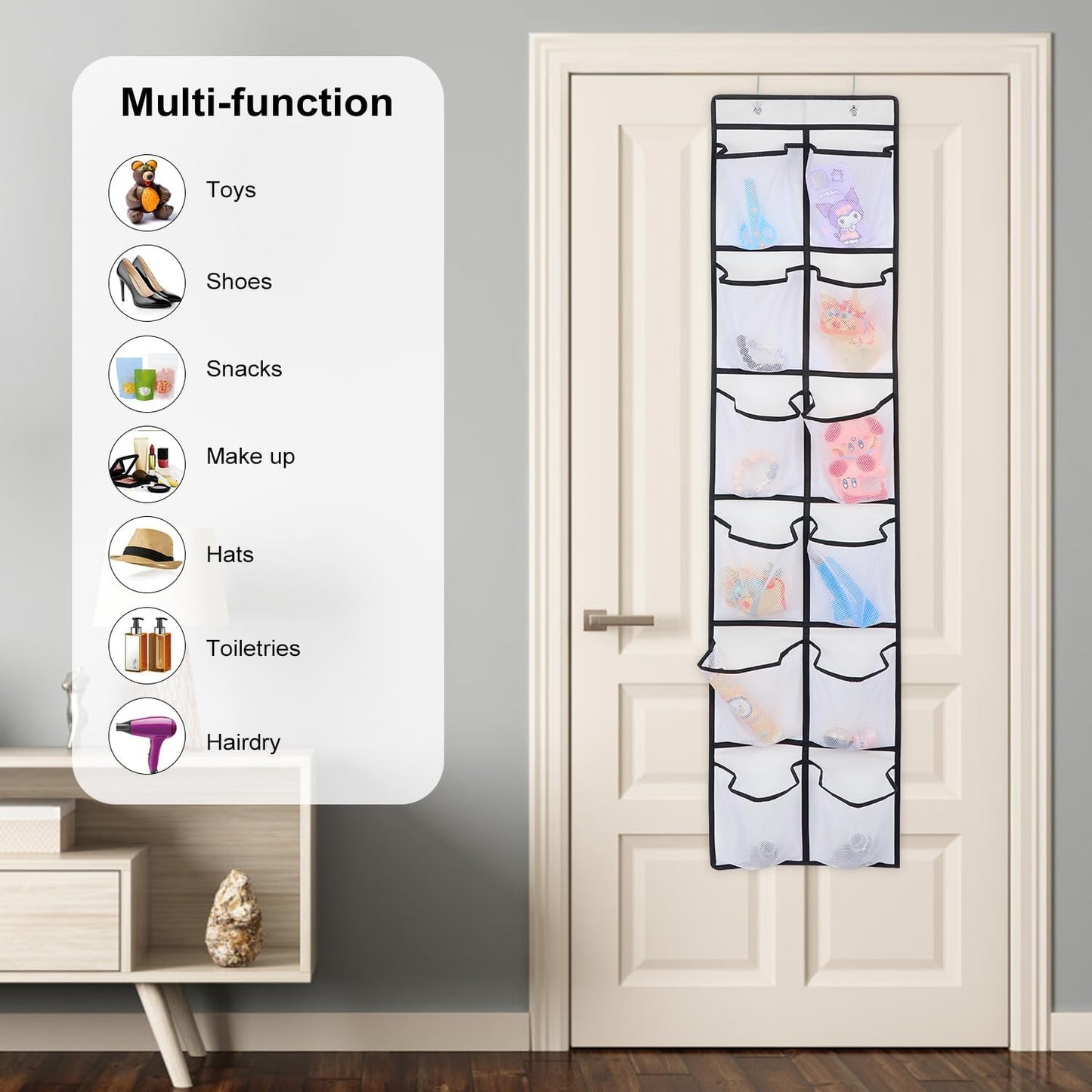 12 Large Pockets Over The Door Hanging Shoe Organizer, White