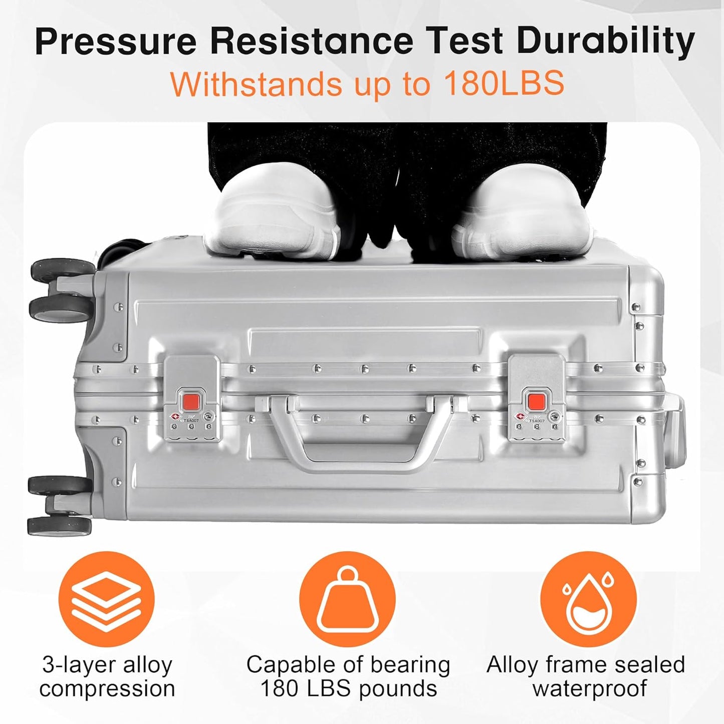 All Aluminum Carry On Luggage 22x14x9 Airline Approved，Hard Shell Carry On Luggage, Zipperless Luggage Aluminum Suitcase Luggage (sliver, 20inch)