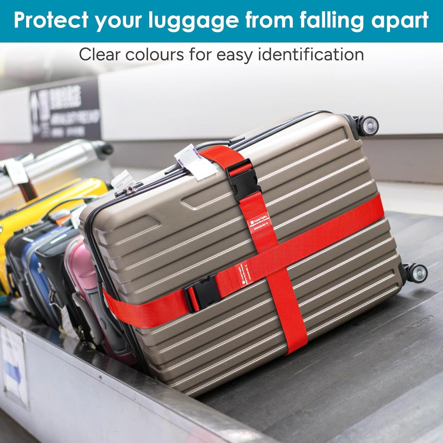 Travel Inspira Luggage Straps for Suitcases, Adjustable Suitcase Strap, TSA Approved Luggage Straps - Secure Your Luggage Safely During Travel Red (4 Pack)