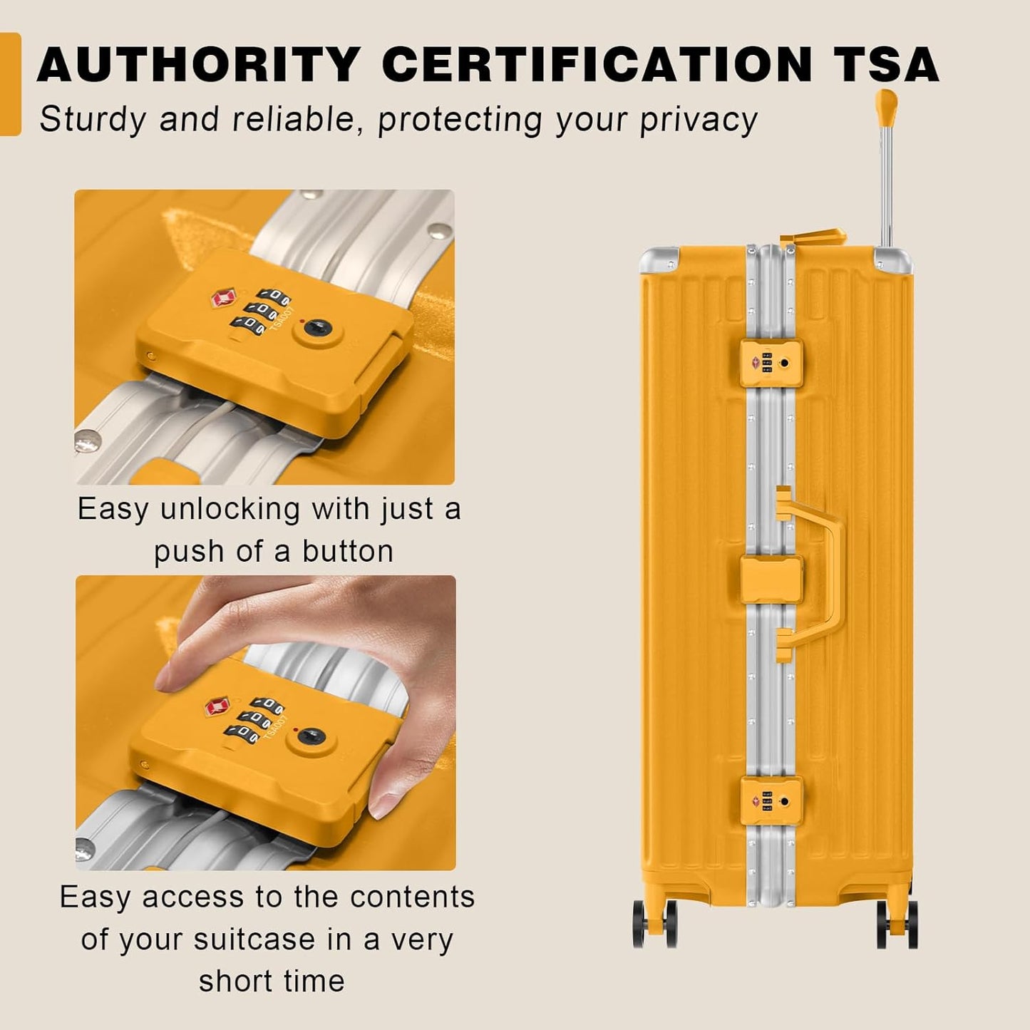 AnyZip Luggage Sets 2 Piece Aluminum Frame Carry On and Checked Suitcase PC ABS Hard Shell TSA Lock No Zipper(Orange, 20/28)