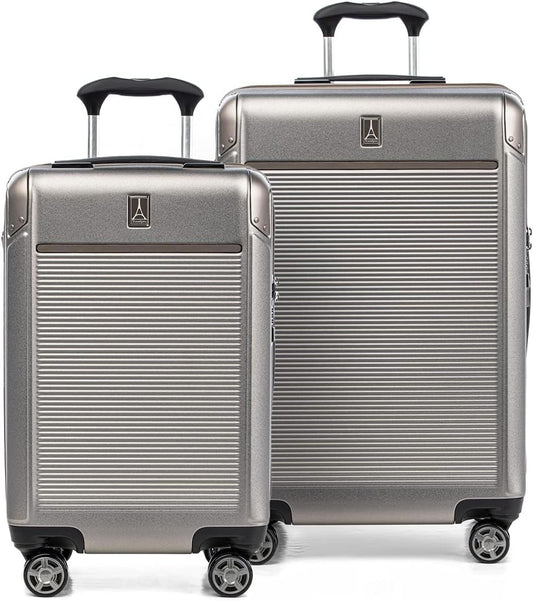 Travelpro Platinum Elite Hardside Expandable Spinner Wheel Luggage TSA Lock Hard Shell Polycarbonate Suitcase, Metallic Sand, 2-Piece Set (21/25)