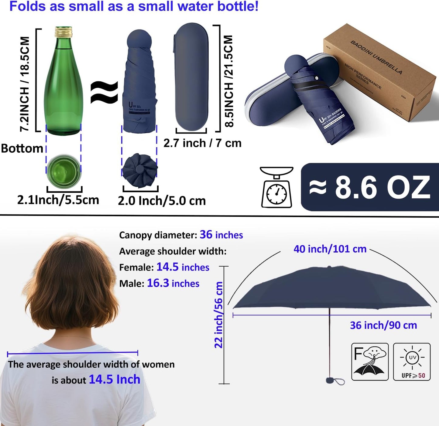 BAODINI Travel Mini Umbrella for Purse With Case Small Compact UV Sun Protection Sun Lightweight Tiny Pocket Umbrella for Women Kids and Men