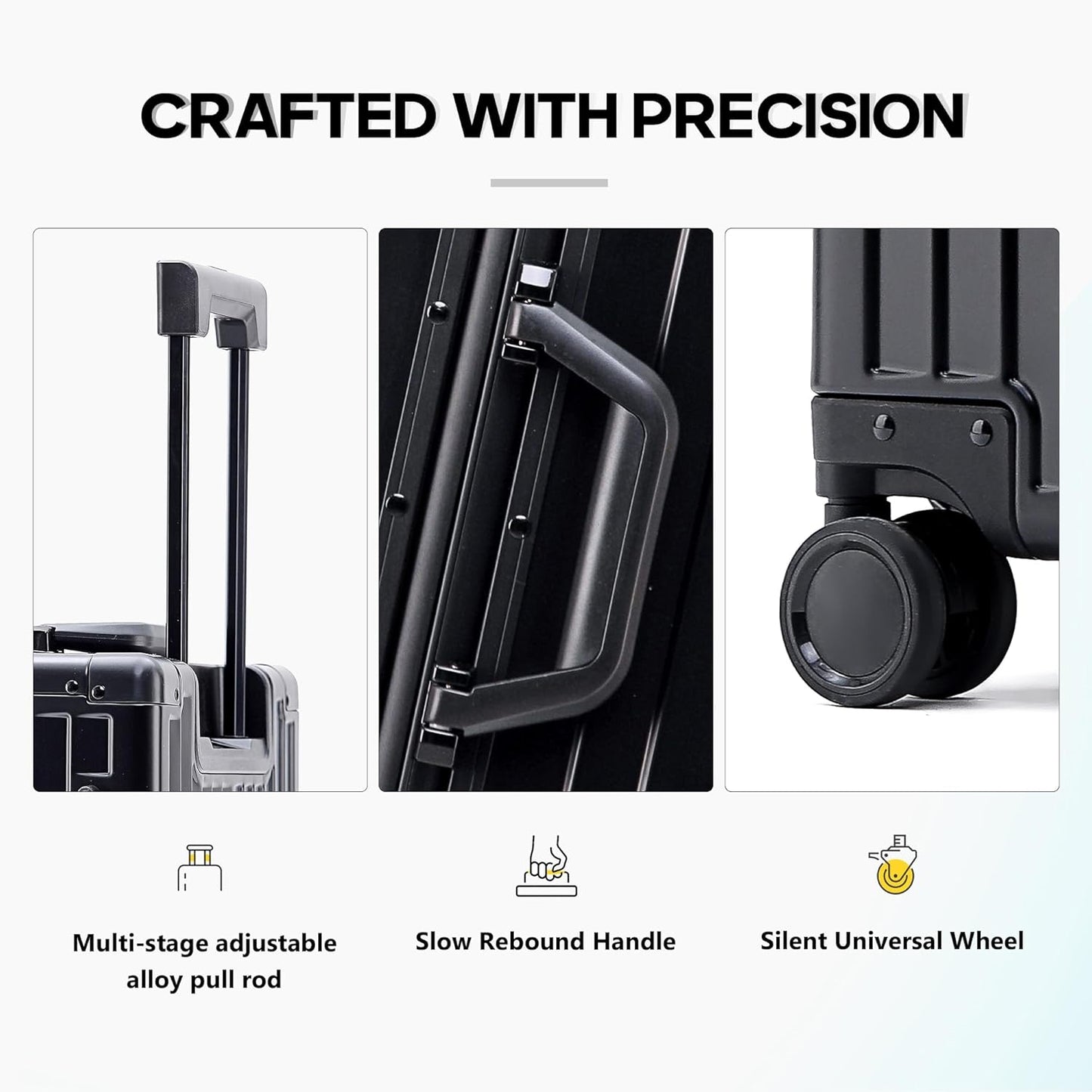 YYW Aluminum Carry-On Luggage Airline Approved Lightweight Suitcase with TSA Lock and Silent Wheels, Hardshell Spinner Business Travel (Black, 20in)