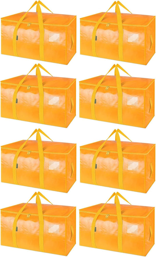 BALEINE 8-Pack Oversized Moving Bags with Reinforced Handles, Heavy-Duty Storage Tote for Clothes, Moving Supplies (Light Yellow, 8-Pack)
