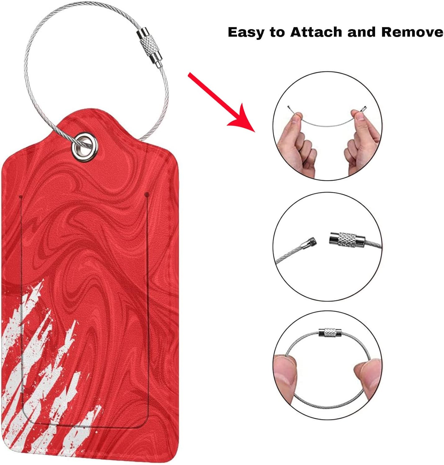 2-Pack Artistic Red Luggage Tags for Suitcases, Leather Art Abstract Style Baggage Tag with Loop, Cool White Scratches Bag Tags Private Name ID Labels for Women Girl Men Boys Travel Baggage Suitcase