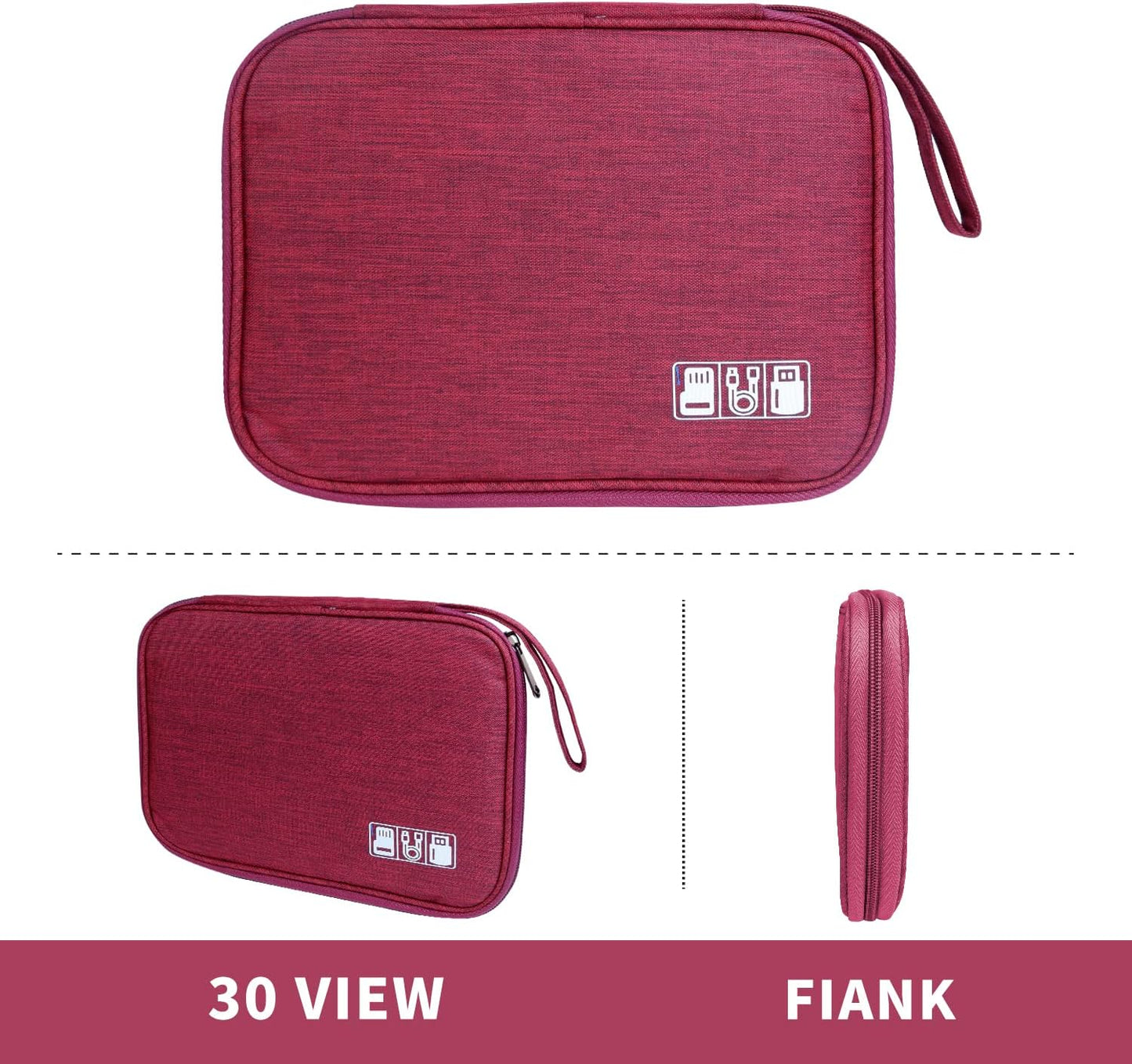 Electronics Travel Organizer,Portable Waterproof Electronic Travel Storage Bag for Small Charging Cord Storage,Charger,Small Electronics,SD Card etc,for Travel,Business -Wine Red
