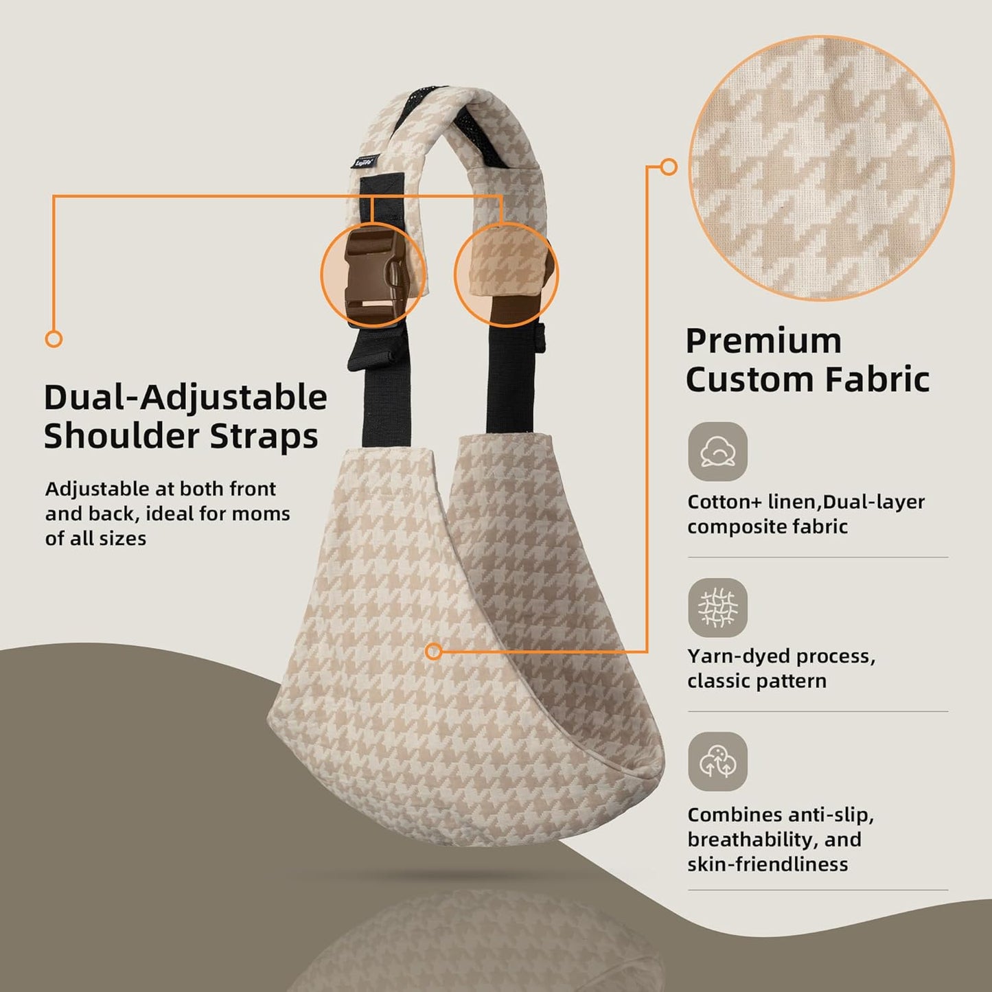 Baby Sling Carrier Newborn to Toddler, 2025 Upgraded Houndstooth Baby Sling Toddler Carrier, Premium Cotton Linen Adjustable Shoulder Strap