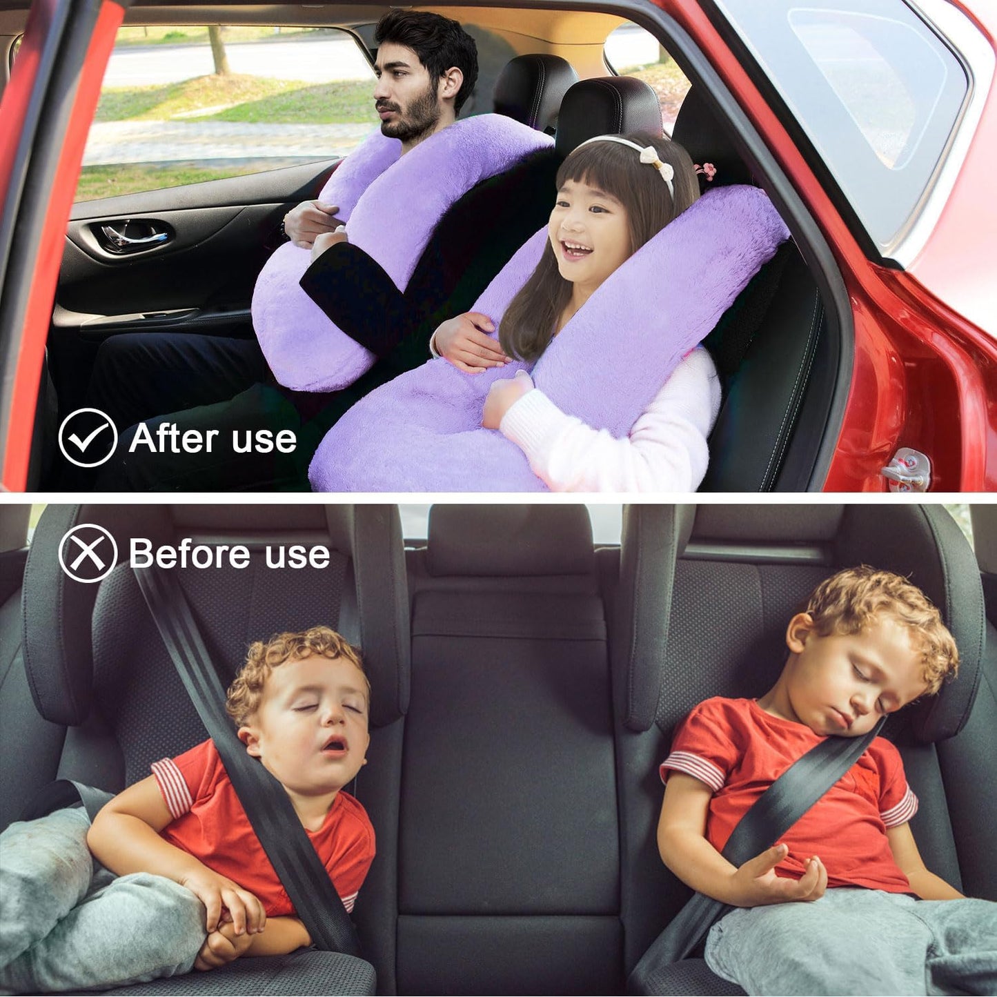 Travel Pillow, Travel Pillow for Kids, Sleeper Hold Pillow Travel, Removable U-Shaped Pillow for Adults and Children to Support Head and Body in The Back Seat of Long Car Trips (Lightpurple)