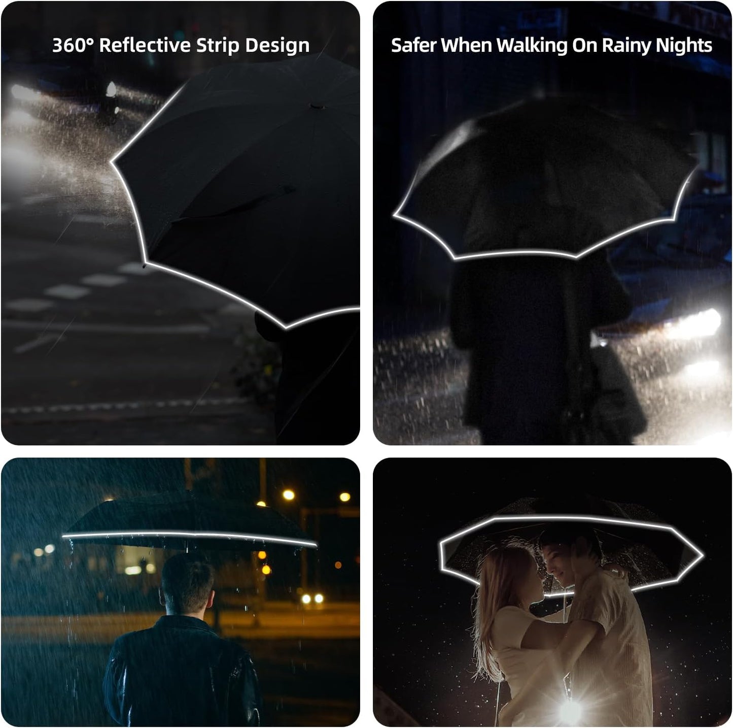 TradMall Travel Umbrella, 280T Fabric Windproof Automatic Portable Compact Folding Umbrellas for Rain with Reflective Stripe for Women and Men