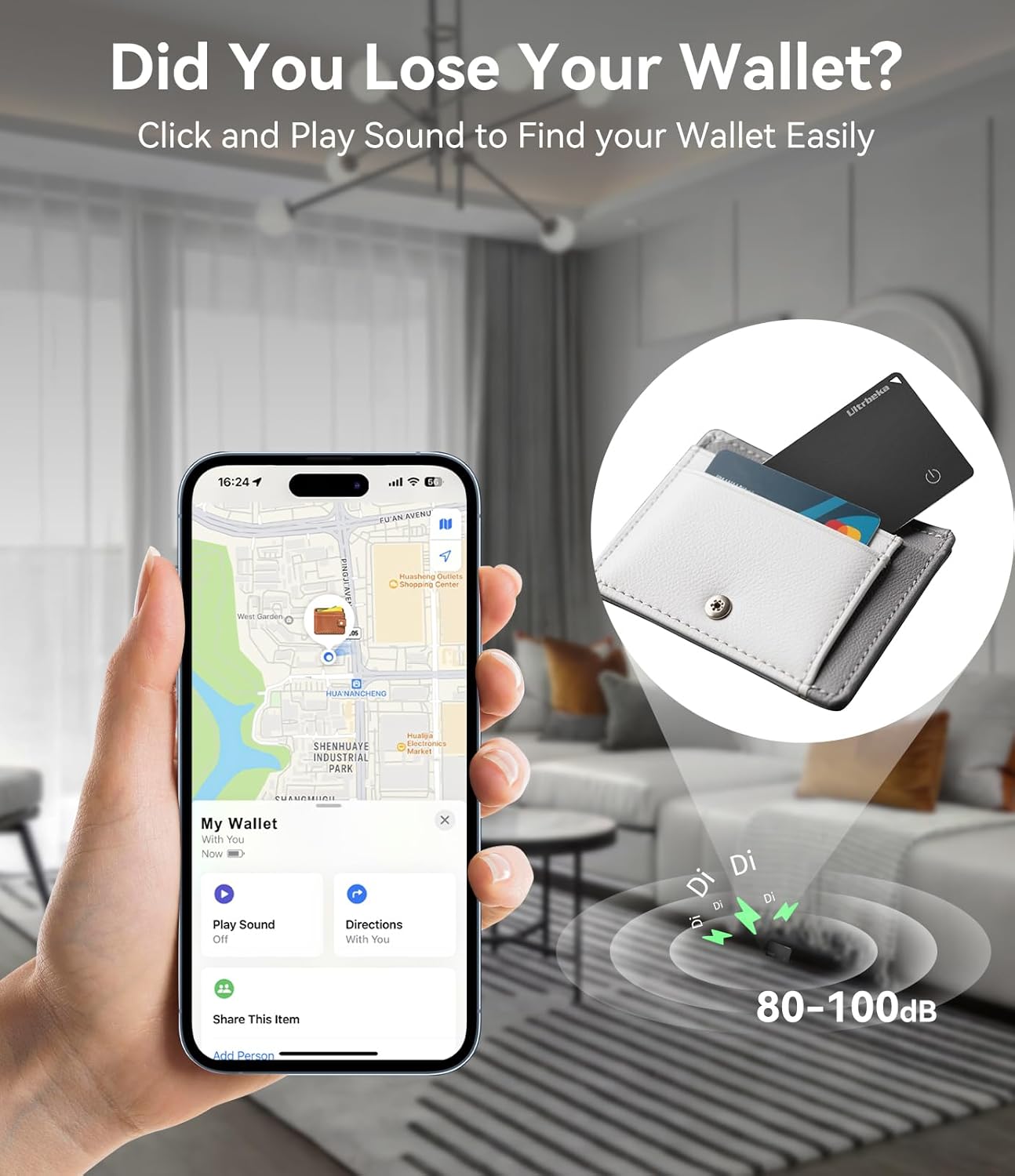 Ultra-Thin Air Tag Wallet Tracker Card 0.07in IP68 Waterproof Bluetooth Tracker for Wallets, Passport, Work with Apple Find My, Wireless Charging, Anti-Loss Card Locator [Apple MFi Certified] iOS Only