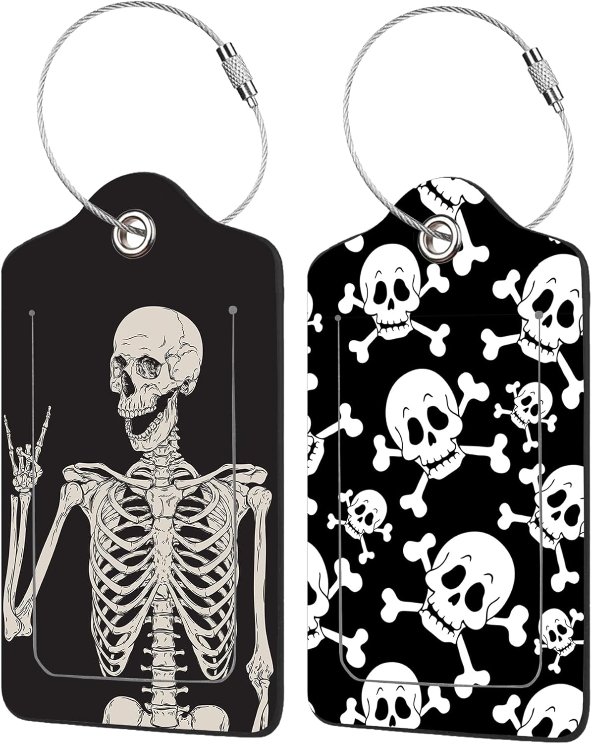 2 Pack Human Skeleton Luggage Tag for Suitcases Skull PU Leather Bag Travel Suitcase ID Identifier Baggage Tags for Women Men Travel