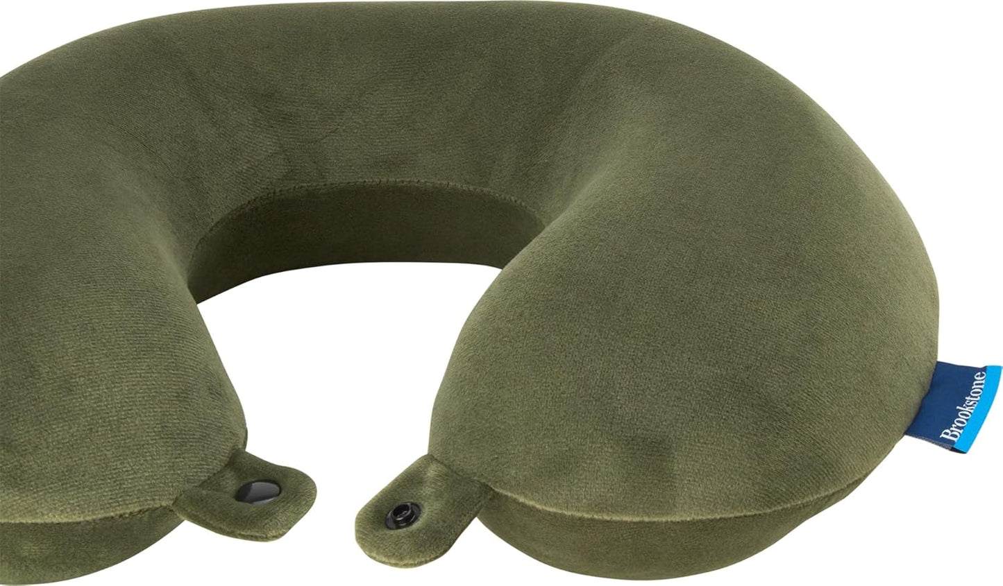 Brookstone Travel Neck Pillow - Lightweight Fleece Casing U-Shaped Stuffable Memory Foam Travel Pillow for Sleeping and Neck Support, Olive