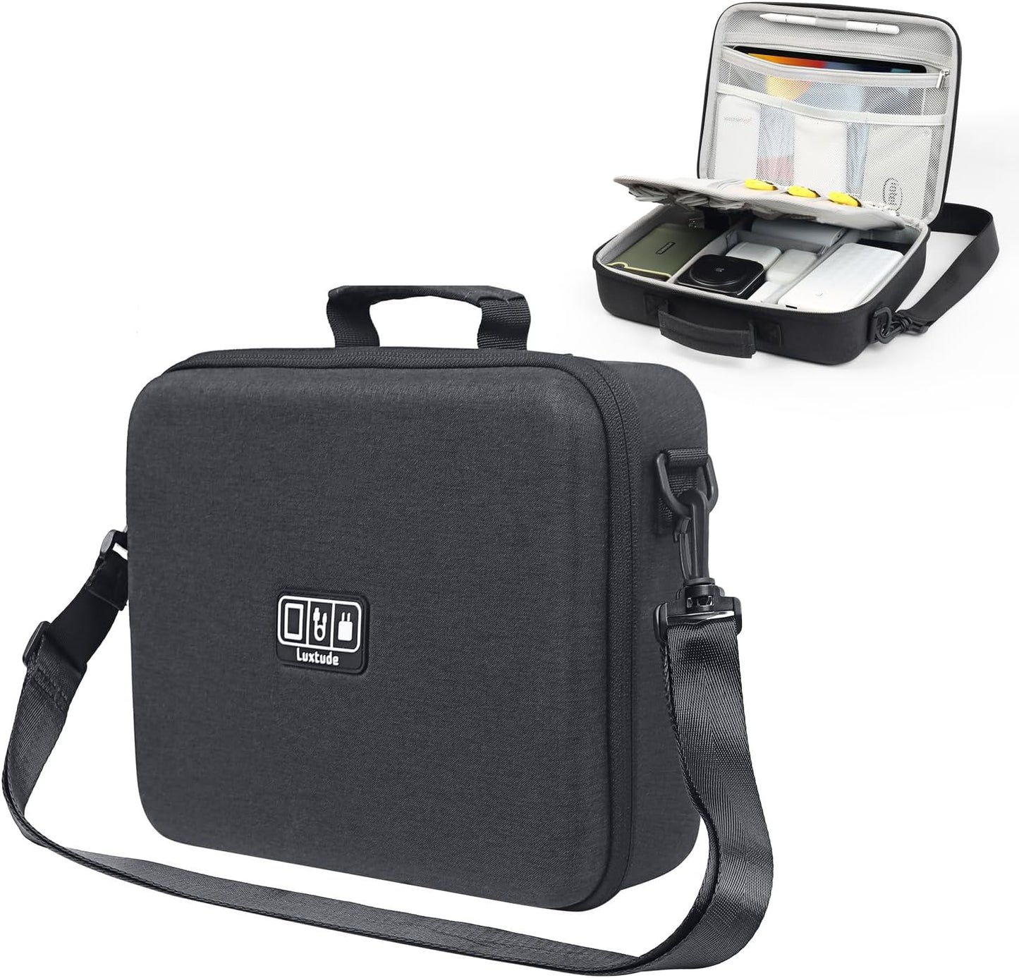 Luxtude Electronic Organizer Travel Case Large, Hard Case for Electronics, EVA Tech Organizers, Travel Cable Bag with Shoulder Strap, Charger Organizers Carrying Cases for iPad(Up to 11’’)