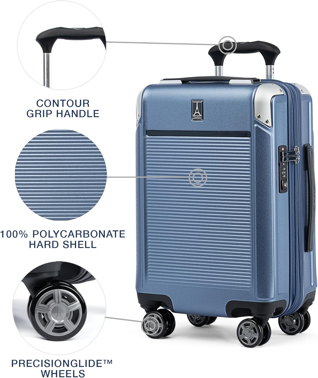 Travelpro Platinum Elite Hardside Expandable Carry on Luggage, 8 Wheel Spinner, TSA Lock, Hard Shell Polycarbonate Suitcase, Dark Sky Blue, Compact Carry On 20-Inch