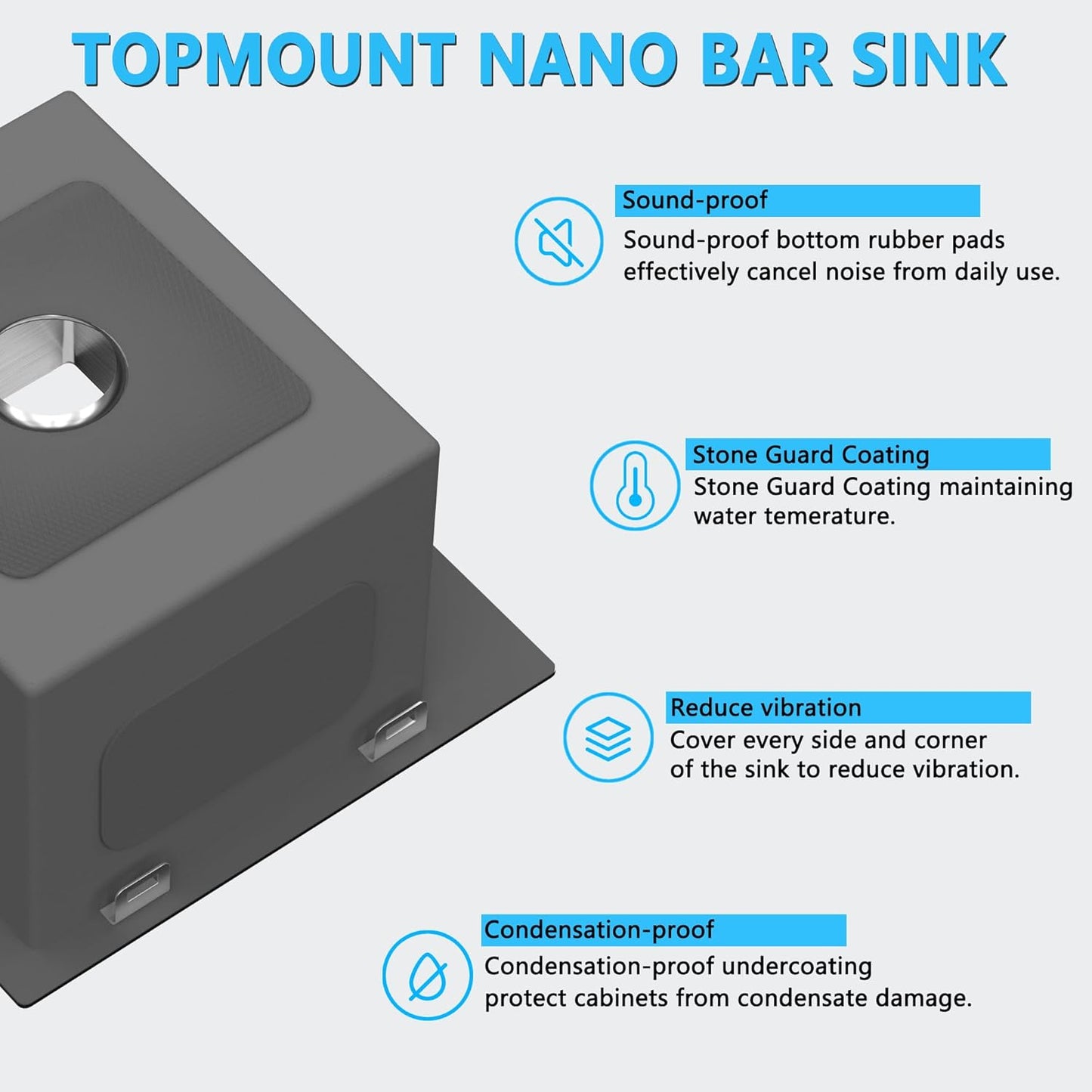 15x15 inch Drop in Bar Sink, 15 inch Small Kitchen Sink Topmount 18 Gauge Single Bowl Stainless Steel Bar Sink with Basket Strainer Drain & Bottom Grid