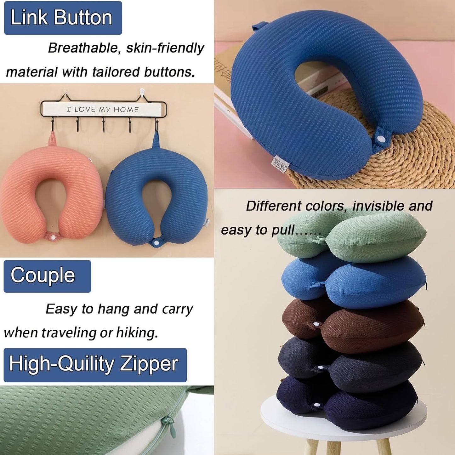 Travel Neck Pillow Cover, Neck Pillow Case with Zipper, Cooling, Pure, Soft and Smooh, Airplane Pillow Sleep Replacementt Washable (Only Pillow Covers, no Filler)