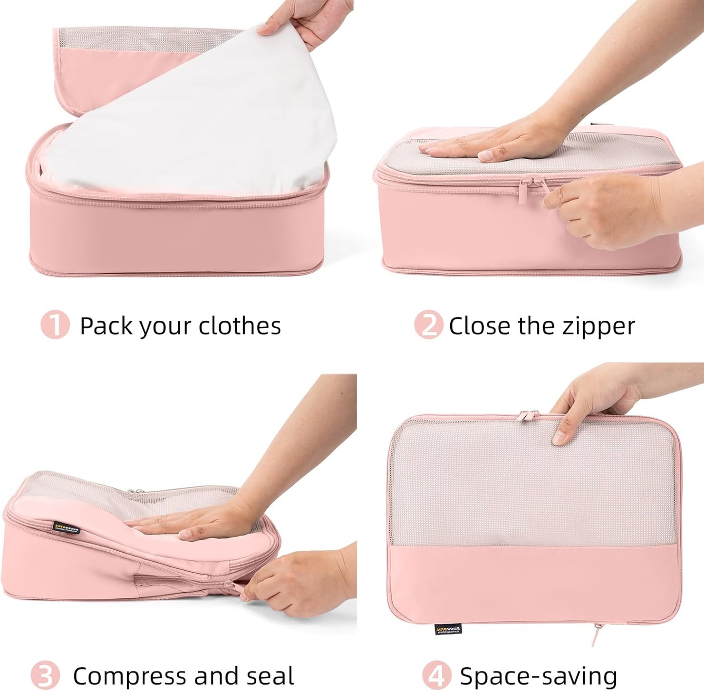 4 Piece Compression Packing Cubes for Suitcases and Backpack, Lightweight Travel Organizers (Light Pink)