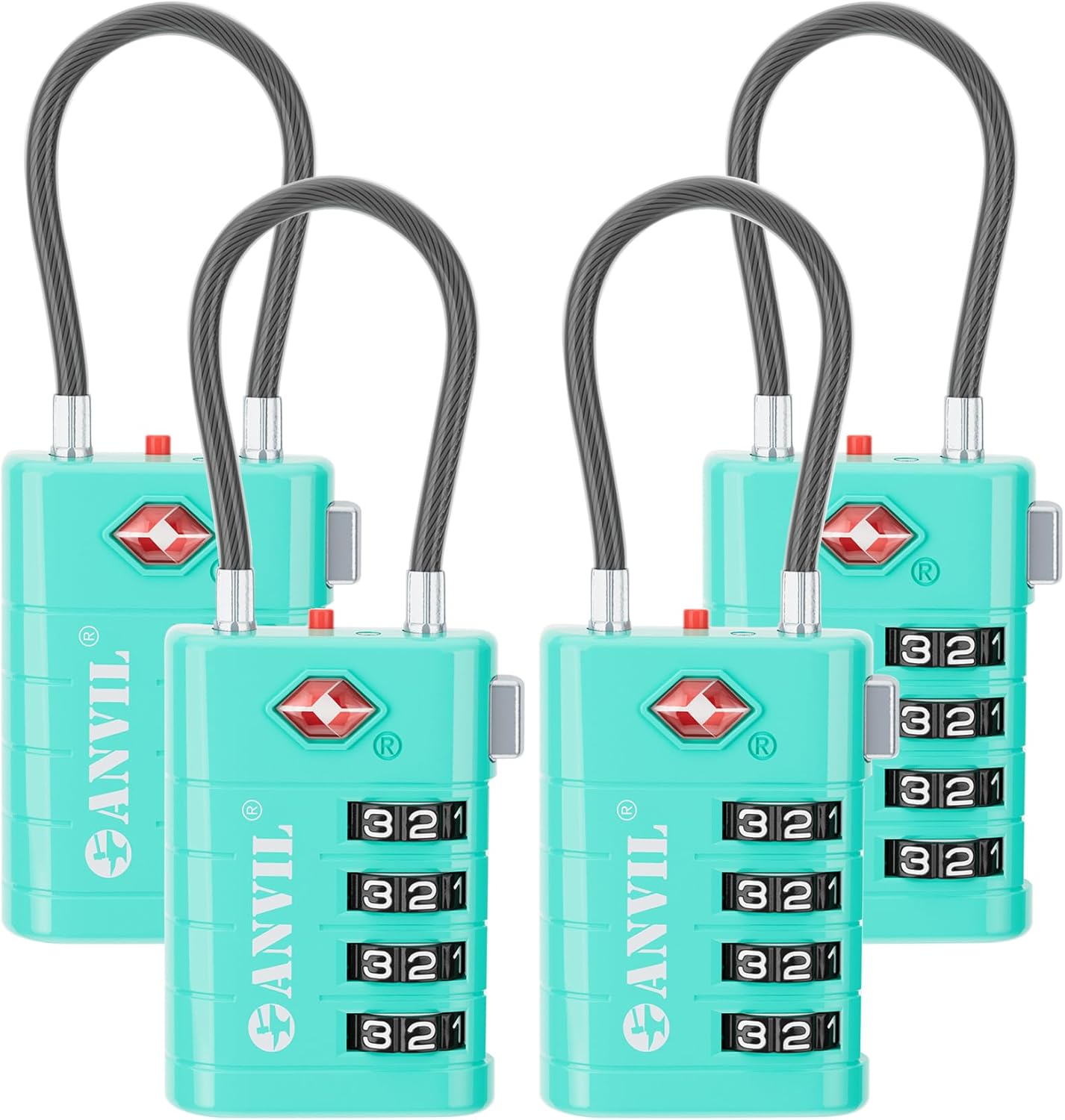 ANVIL 4 Digit Luggage Locks, TSA Locks for Luggage, Advanced TSA008 core, Alert Indicator for Your Travel Lock, Suitcase Lock. (4, Cyan)