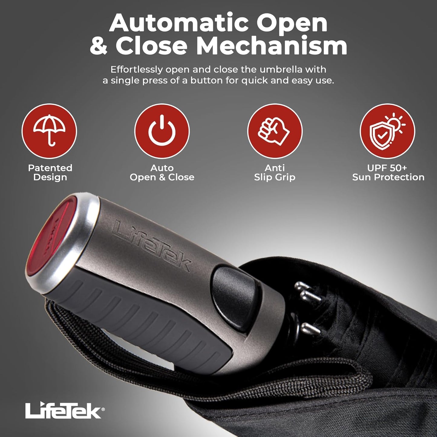 LifeTek Premium Travel Umbrella - Windproof & Compact for Men & Women, Automatic Open Close, Fits in Purse Laptop Bag or Backpack, Strong Frame for Heavy Rain & Sun UV Protection