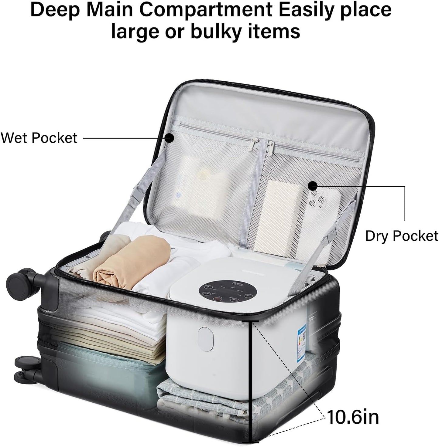 Hanke Hardside Expandable Carry On Luggage, 20 Inch Top Opening Trunk Luggages with Spinner Wheels, All-PC Hard Shell Carry-On Suitcase, Lightweight & TSA Airline Approved (Jet Black, 46L)