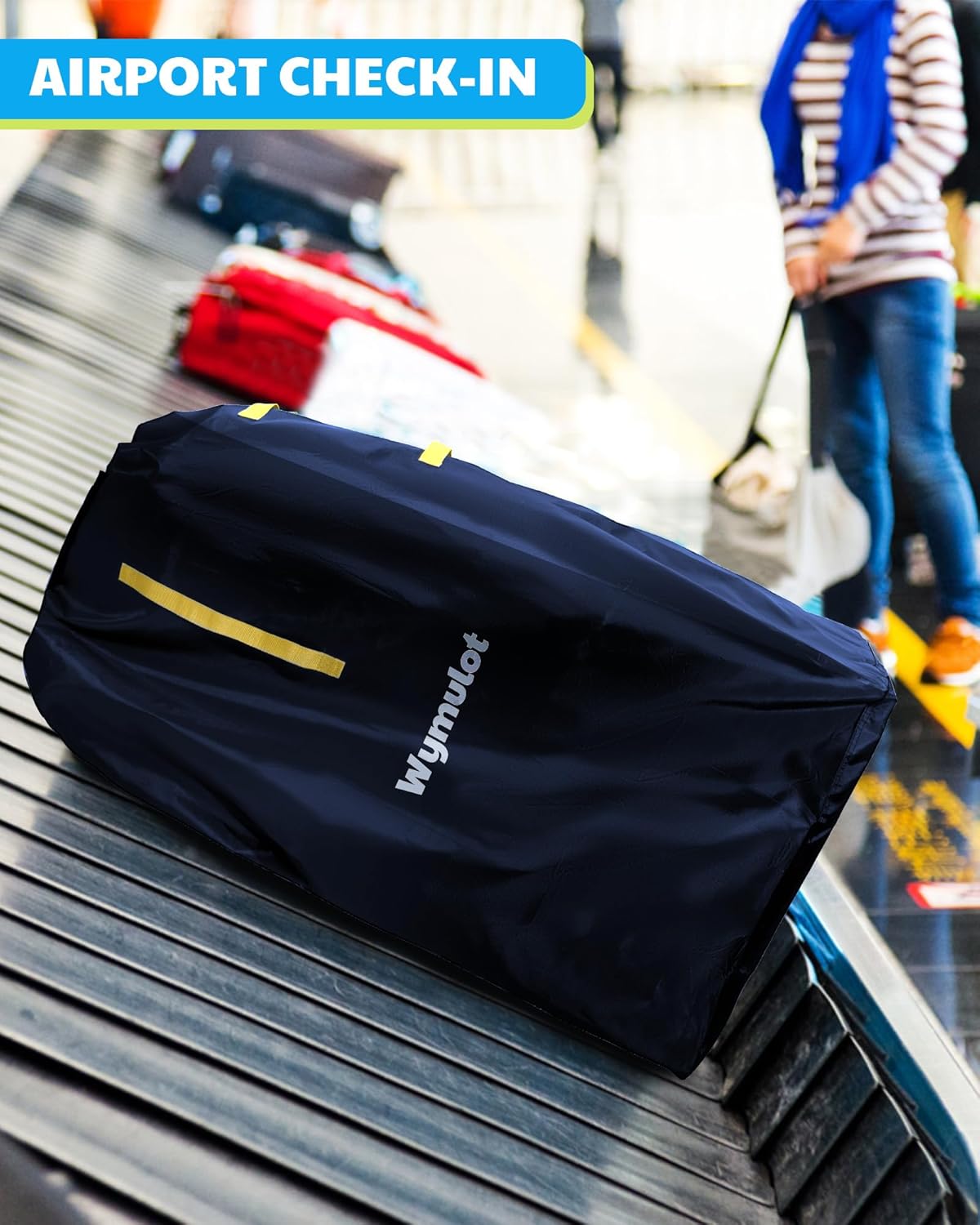 Large Stroller Bag for Airplane, Waterproof Stroller Travel Bag, Gate Check Stroller Bag for Single/Double Stroller Travel Bag with Handle and Drawstring Closure Stroller Cover (Blue)