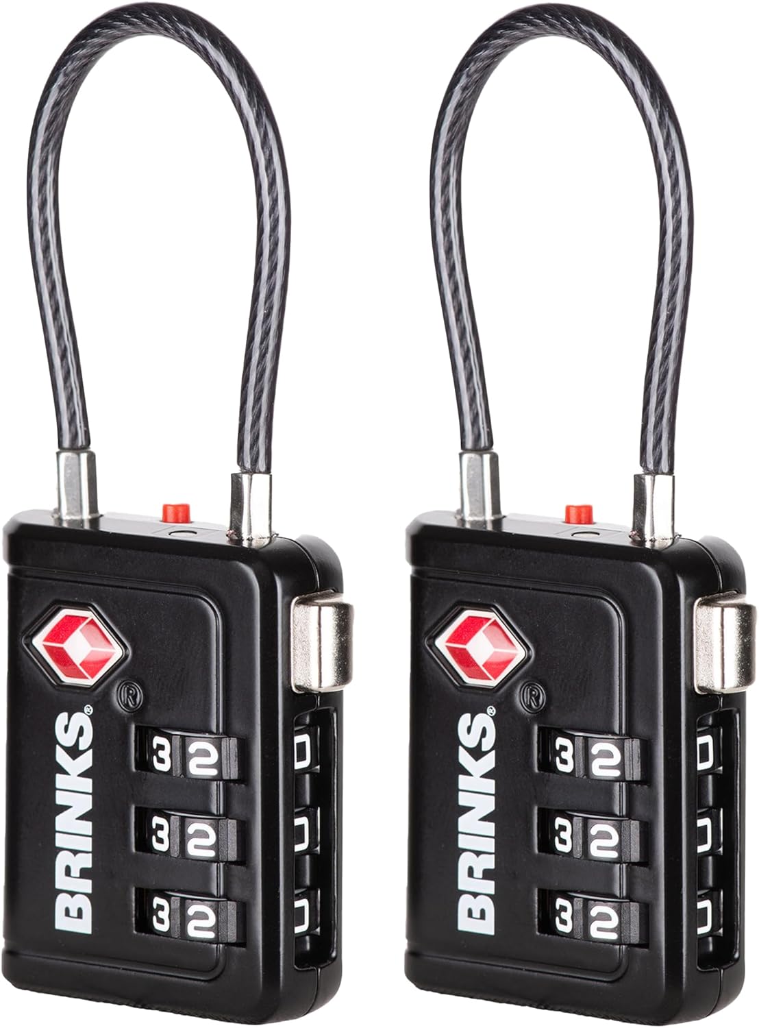 Brinks TSA Accepted Indicator Luggage Lock, Black - Ressetable Combination, New More Secure TSA008 Key, 2 Pack