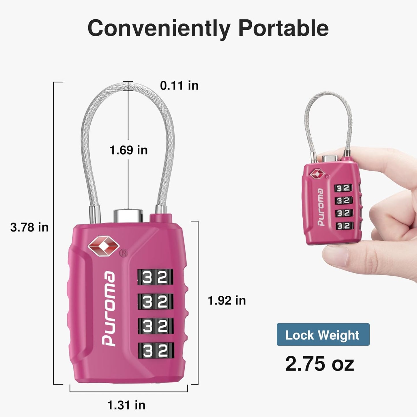 Puroma 2 Pack TSA Approved Luggage Locks, 4 Digit Combination Travel Locks Resettable Code Lock with Zinc Alloy Body for Suitcase, Toolbox, Backpack, Bag, Gym Locker (Red-Violet)