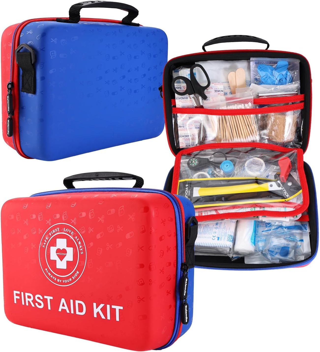 Large First Aid Kit - 410 Piece Dual-Color Emergency Kit with Hard Shell & Fluorescent Interior Coating, Professional Survival Kit for Home, Car, Travel, Hiking & Outdoor(Red/Blue)