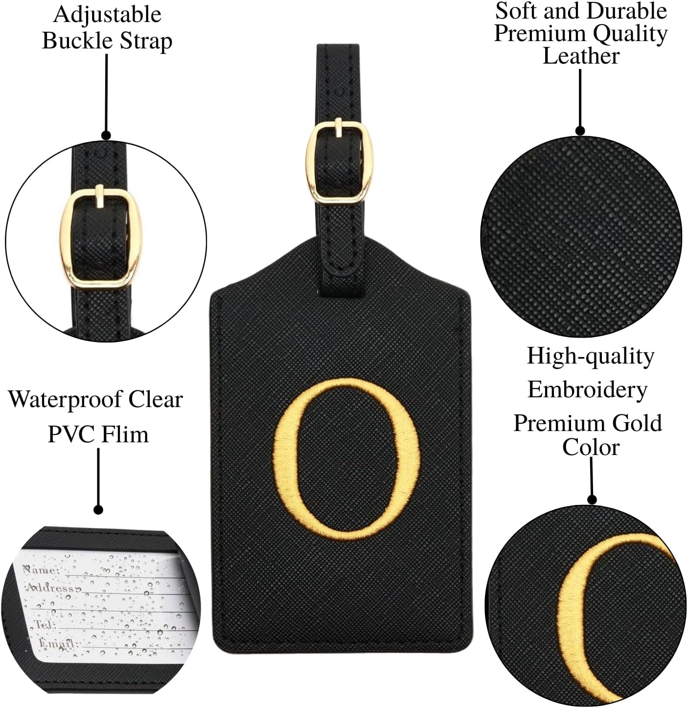 Luggage Tag PU Leather for Suitcase Baggage Handbag Travel Bag Label Suitcase Tag Label Tag w. Name Card & Privacy Cover (O)