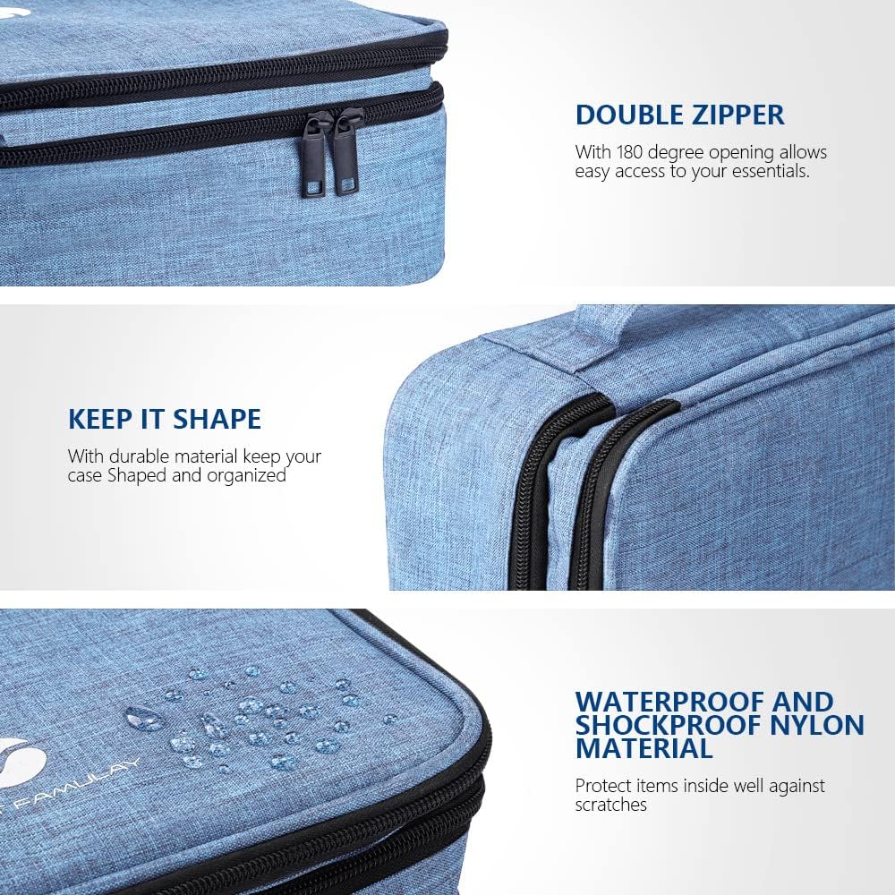 Travel Electronics Organizer, Waterproof Cable Organizer Bag for Electronic Accessories Double Layer Large Shockproof Cable Storage Bag for Cord, Power Bank, Tablet(Up to iPad 11 inch) - Denim blue