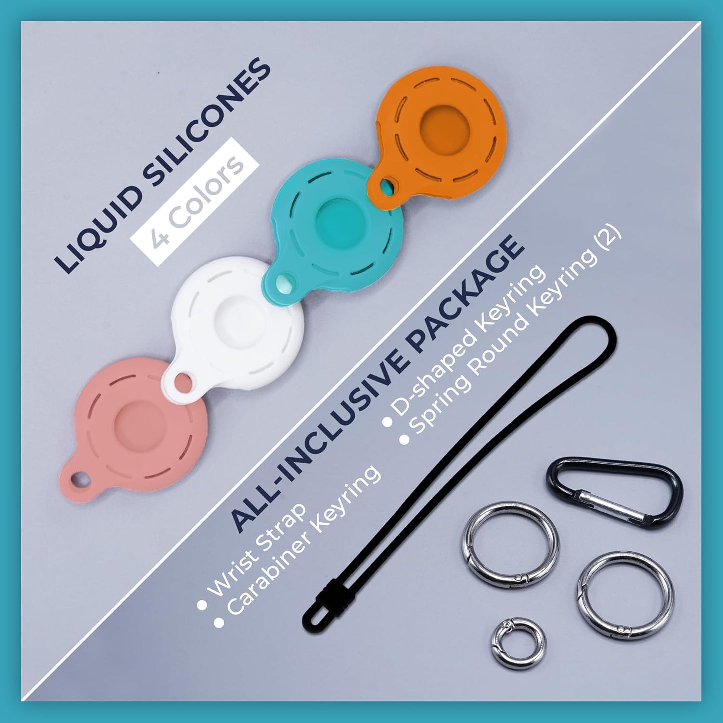 Airtag Holder and Keychain - 4 Pack Silicone Case Compatible with Apple Airtag (Orange, Teal, White, Pink)