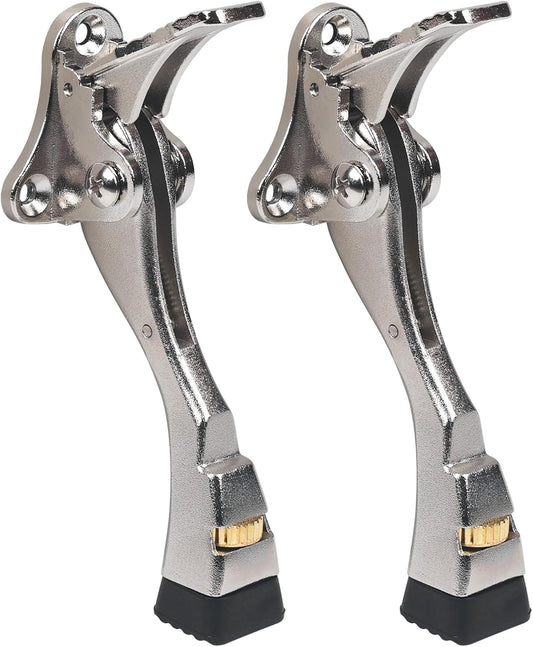 2 Packs Heavy Duty Kickdown Door Stopper, One Touch Adjustable Kickdown Door Stop for Heavy Doors, 4 in Metal Door Kickstand with Rubber Tip & Wall Protectors for Wide Doors