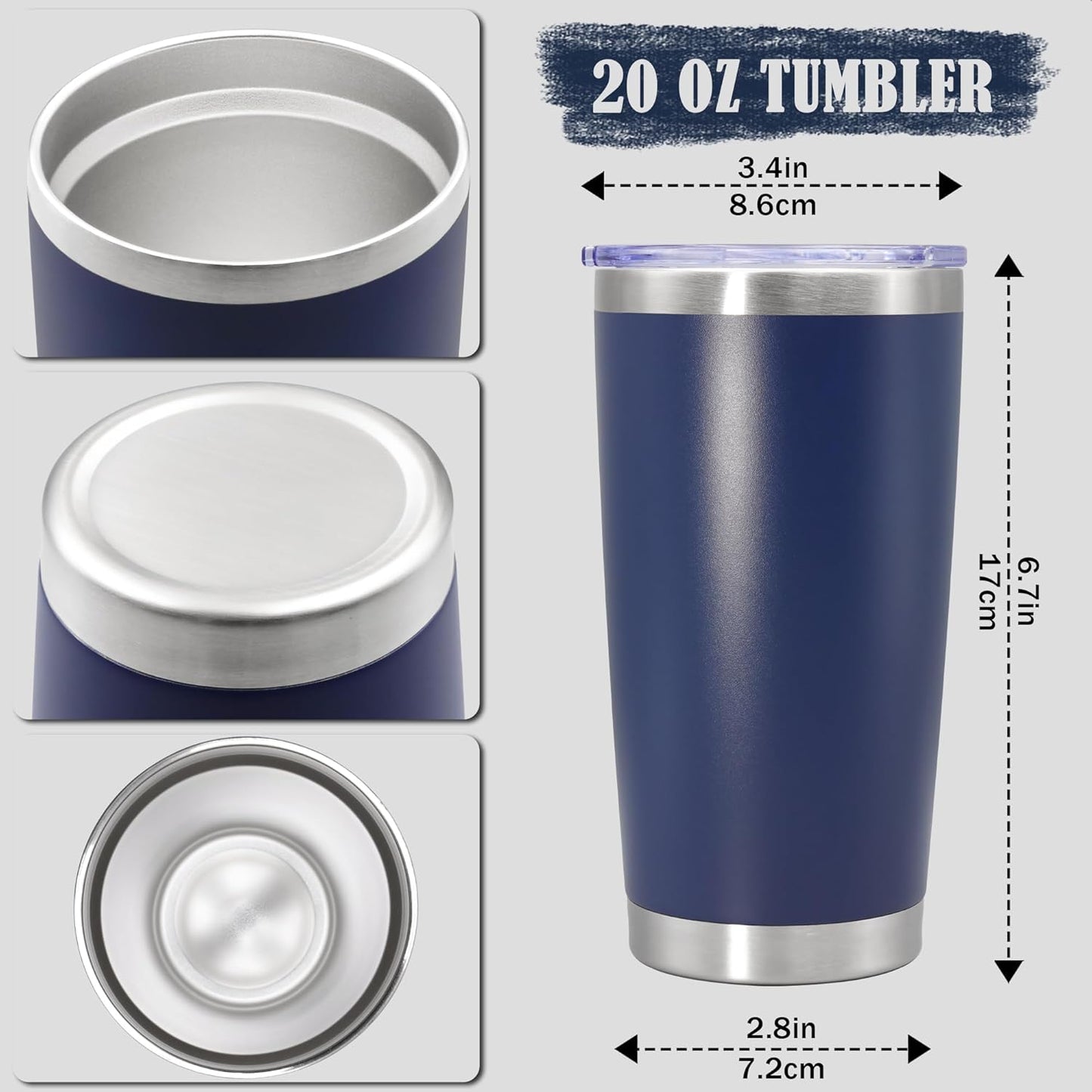 20 oz Tumbler Coffee Tavel Tumblers Bulk with Lid Stainless Steel Double Wall Vacuum Insulated Mug Powder Coated Cups fit Car Cupholder for Hot and Cold - Navy, 1Pack