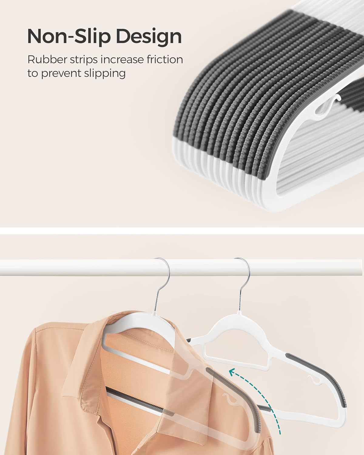 SONGMICS Pack of 50 Coat Hangers, Heavy-Duty Plastic Hangers, Clothes Hangers, White and Dark Gray UCRP020W02