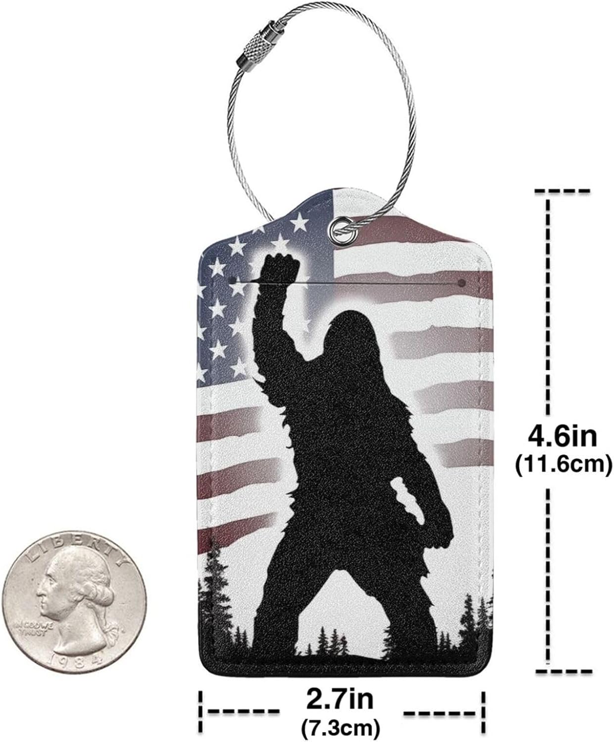 American Flag Leather Luggage Tag with Stainless Steel Ring, Fun Name Id Card Cover Travel Bag Tag Set, Suitable for Travel Bag Luggage Women Men 4 PCS