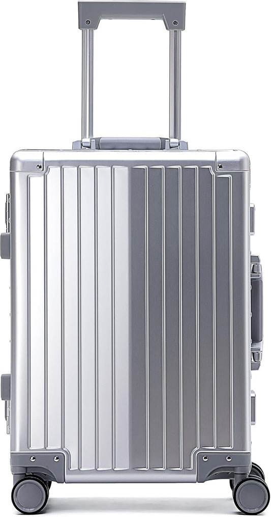 YYW Aluminum Carry-On Luggage Airline Approved Lightweight Suitcase with TSA Lock and Silent Wheels, Hardshell Spinner Business Travel (silver, 24in)