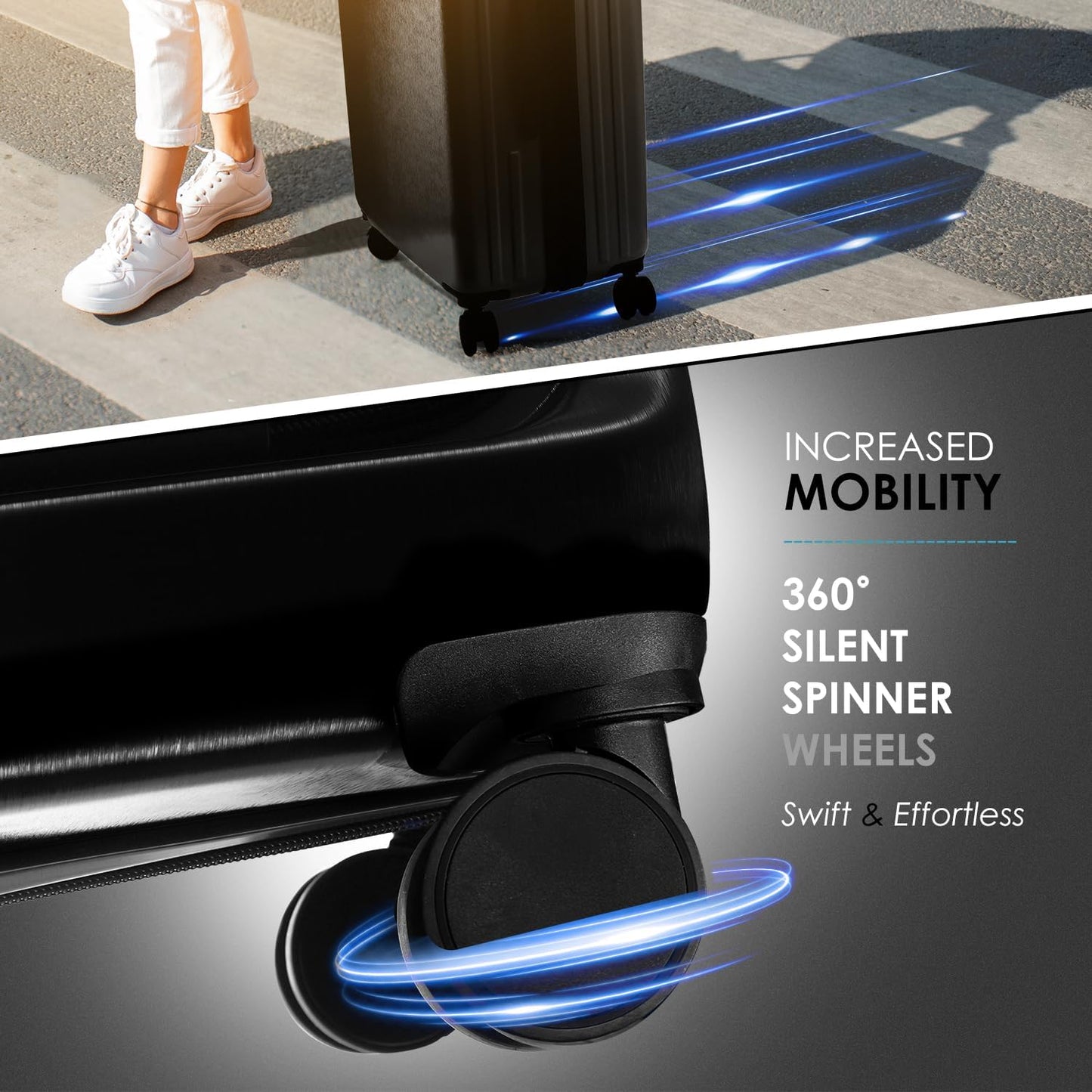 22 Inch Carry On Luggage 22x14x9 Airline Approved, Carry On Suitcase with Wheels, Hard-shell Carry-on Luggage, Durable Luggage Carry-On, Black Small Suitcase with Cosmetic Case