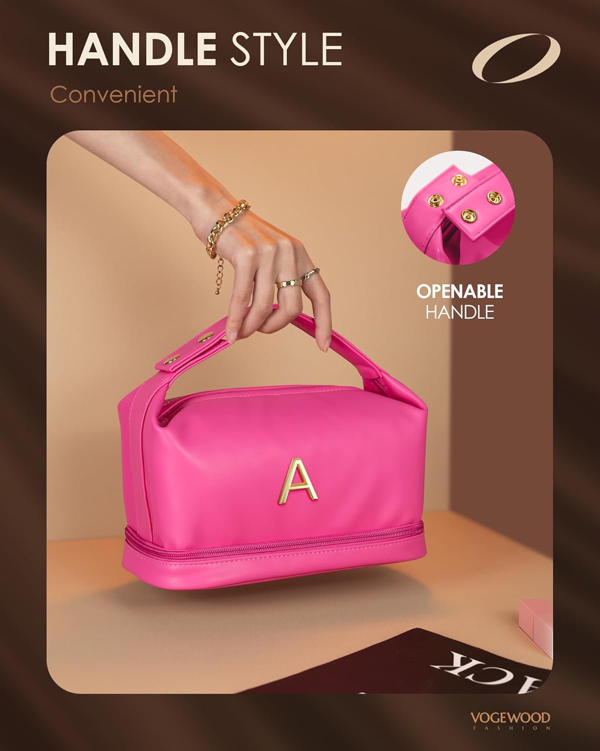 Gifts for Teen Girls 16-18, Personalized Makeup Bag with Handle, Initial Double Layer Cosmetic Bag with Makeup Brush Organizer, Cute Cosmetic Pouch for Women, Gifts for Friends Female Mom