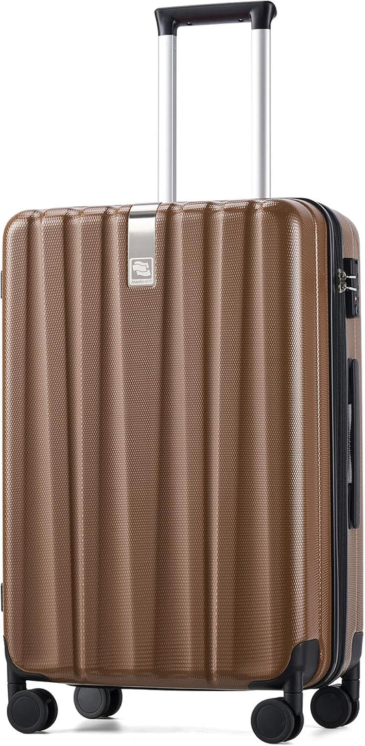 Hanke 24 Inch Luggage Suitcases With Spinner Wheels Lightweight PC Hard Shell Rolling Suitcase With Travel Lock,Checked-Medium 24-Inch （Brown）