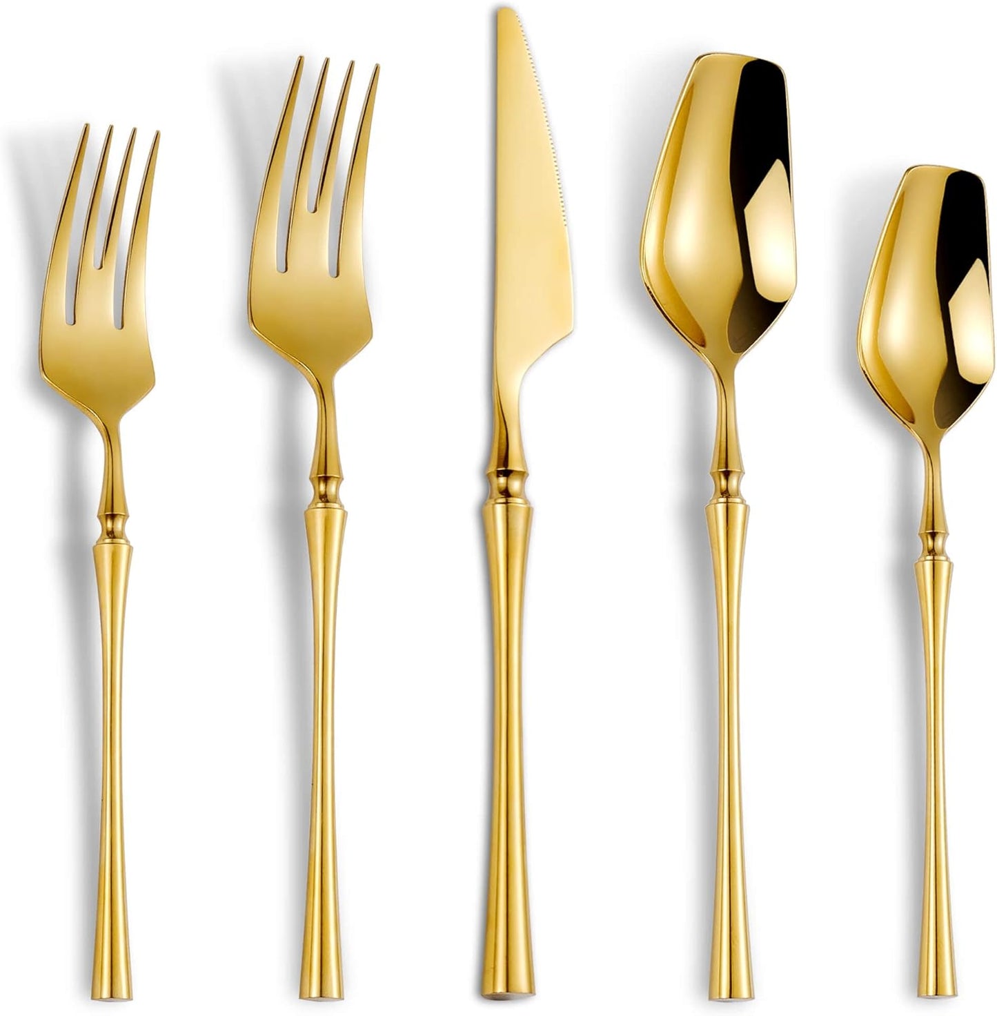 20-Piece Gold Silverware Set for 4,Modern 18/10 Stainless Steel Flatware Set,Unique Rustic Cutlery Utensils Set,Spoon and Fork Set for Home, Restaurant,Wedding,Mirror Polished,Dishwasher Safe