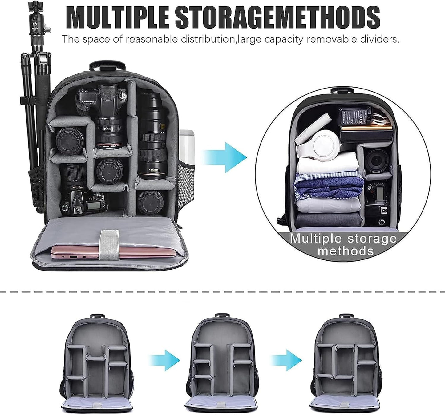 CADeN Camera Backpack Bag Professional for DSLR/SLR Mirrorless Camera Waterproof, Camera Case Compatible for Sony Canon Nikon Camera and Lens Tripod Accessories (Large, 5.0 Black)