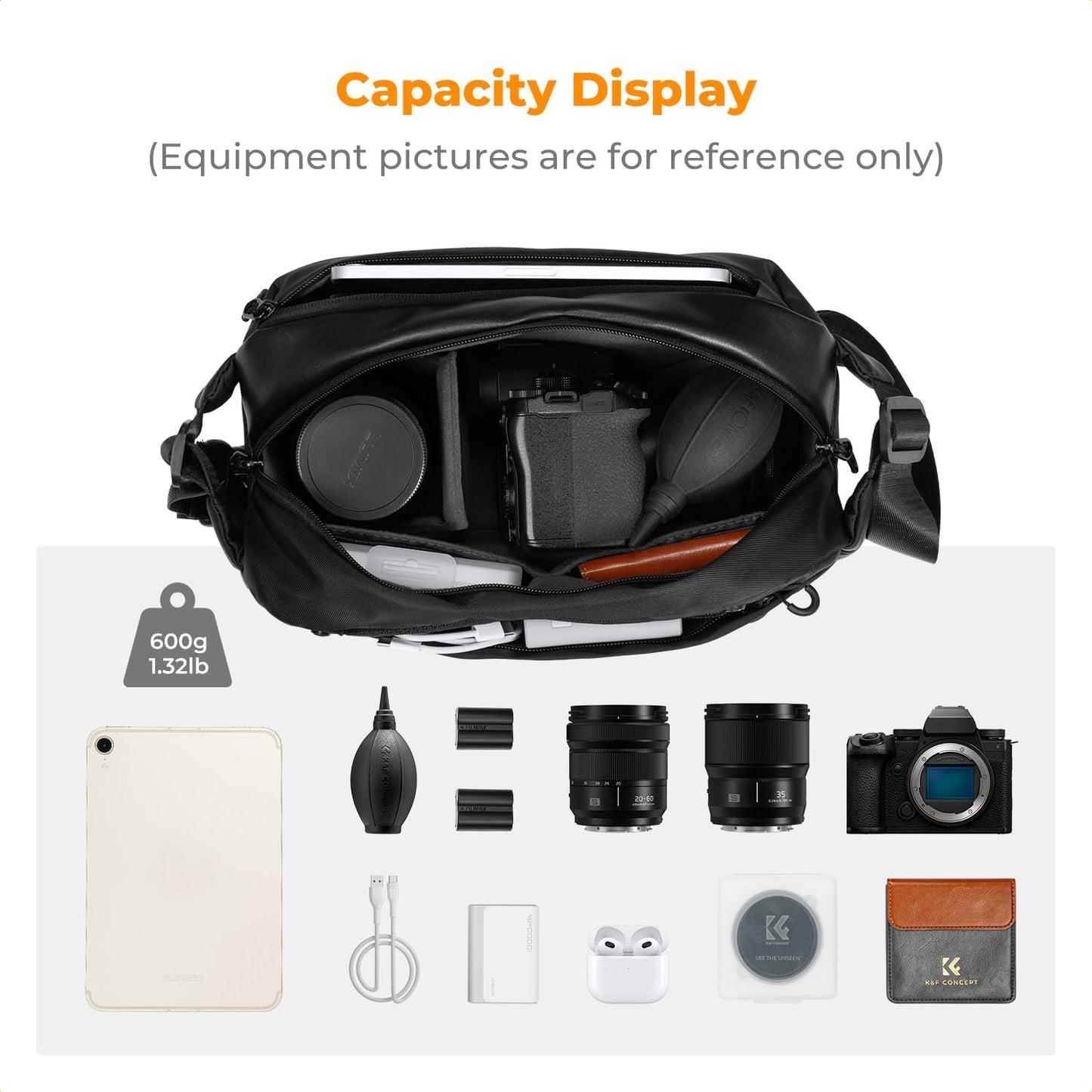 K&F Concept 2 in 1 Sling Bag Everyday Shoulder Bag & Multifunction Photography Crossbody Camera DSLR Backpack Portable Bag