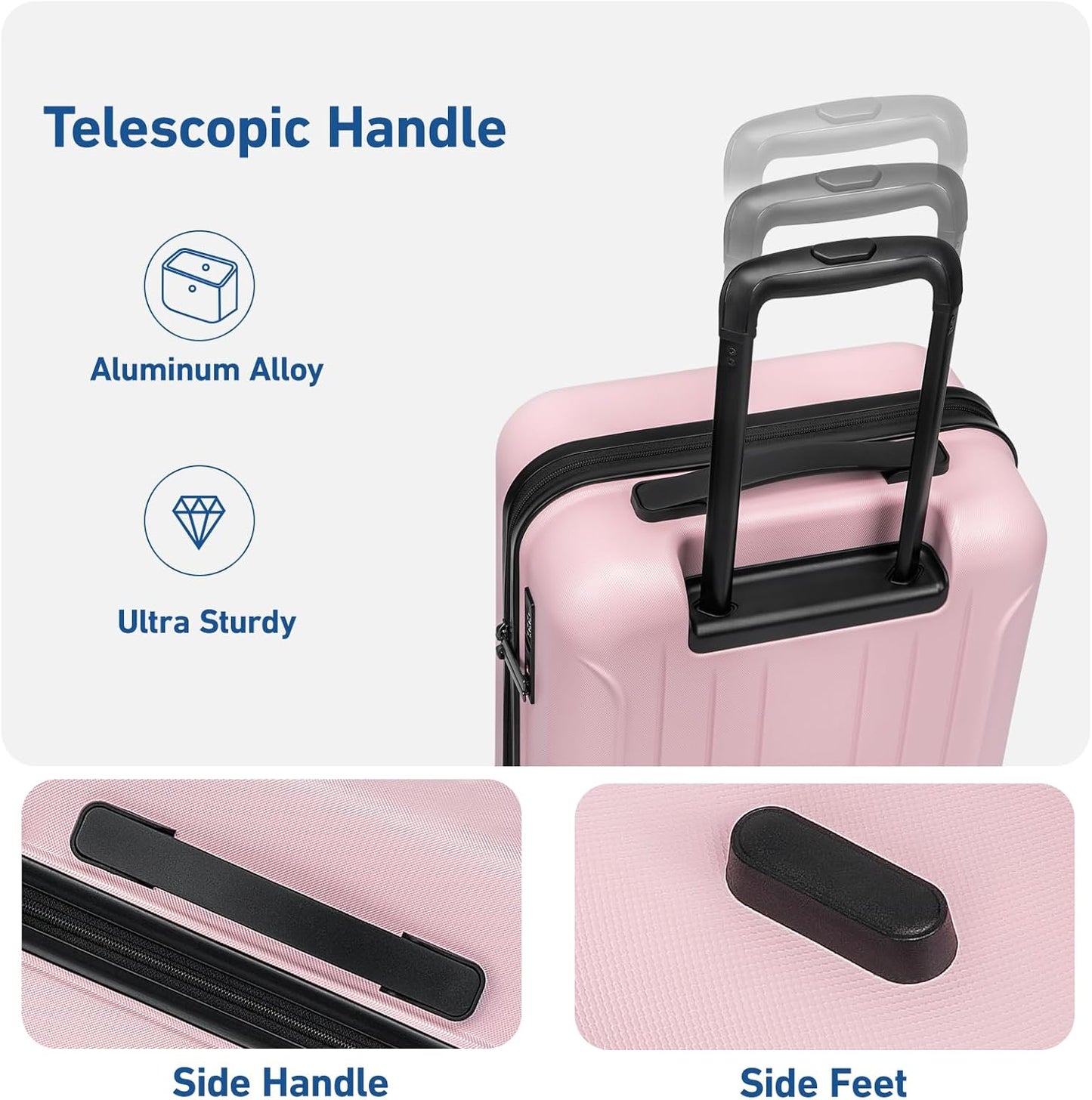 KYME Suitcase Hardshell With Double Spinner Wheels, PC+ABS TSA Lock Travel Luggage (Pink, 2Pcs Set(20"/24"))