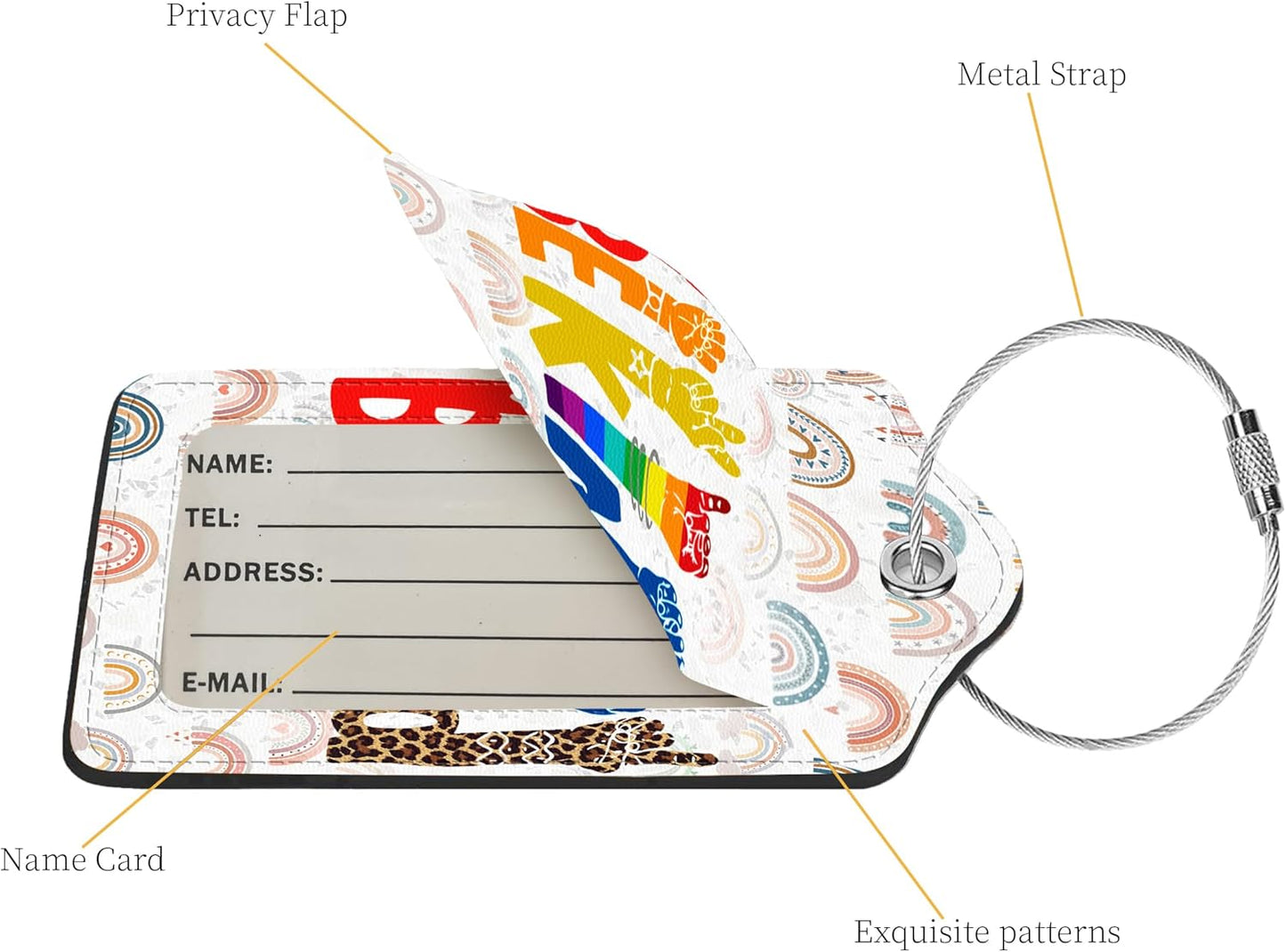 2 Pcs Luggage Tags for Suitcases, PU Leather Cruise Ship Luggage Tags with Privacy Cover Label Address Card and Durable Metal Ring Suitable for Men Women Handbags Backpacks Schoolbag,Fingers Letters