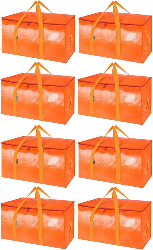 BALEINE 8-Pack Oversized Moving Bags with Reinforced Handles, Heavy-Duty Storage Tote for Clothes, Moving Supplies (Orange, 8-Pack)