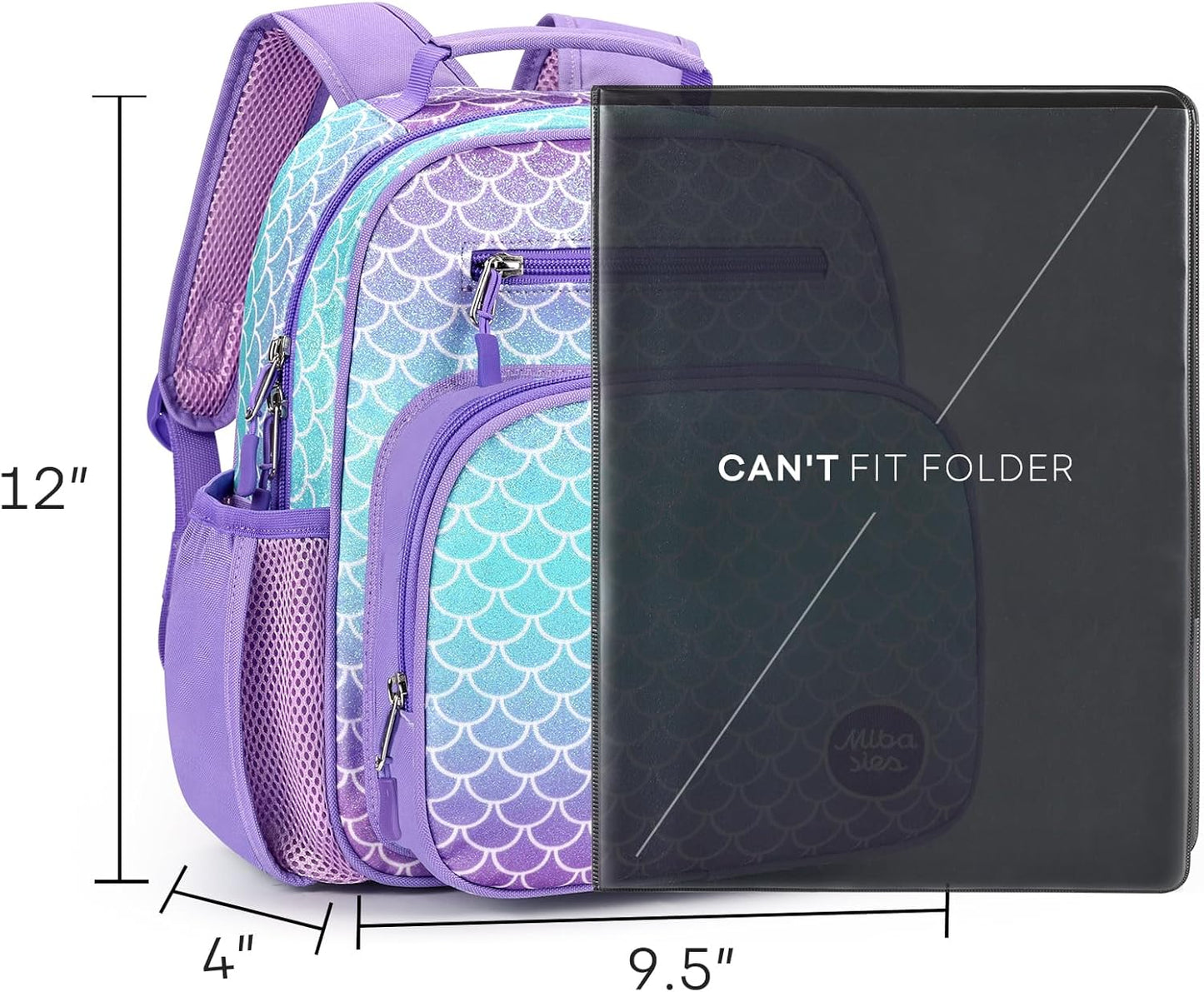 mibasies Toddler Backpack for Girls 2-4: Glitter Kids Backpacks for Girls - Preschool Kindergarten Backpack - Fish Scale Purple