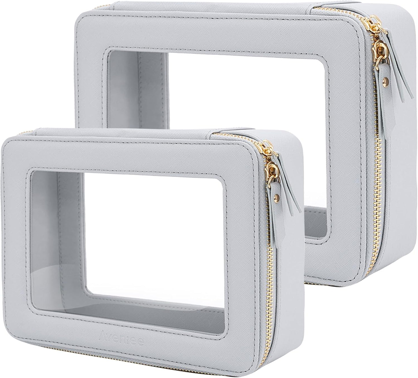 Aveniee Clear Makeup Bag Organizer Set,Portable Travel Toiletry Cosmetic Bag Case for Women,Vegan Leather Make Up Pouch Car Bag for Essentials,Middle+Large,Blue